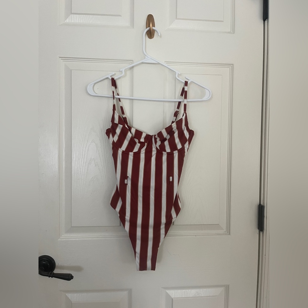 We Wore What Red and White Striped One piece